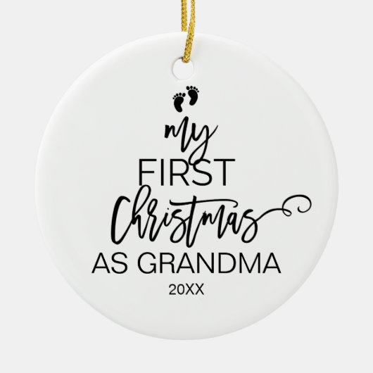 クリスマスツリーおばあちゃんの私の初めてのクリスマス セラミックオーナメント (正面)