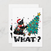 クリスマスツリーおもしろいを押している黒猫サンタ エンクロージャーカード (正面/裏面)