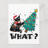 クリスマスツリーおもしろいを押している黒猫サンタ エンクロージャーカード (正面)