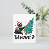 クリスマスツリーおもしろいを押している黒猫サンタ エンクロージャーカード (スタンド正面)