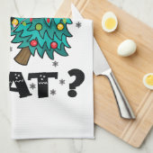 クリスマスツリーおもしろいを押している黒猫サンタ キッチンタオル (四つ折り)