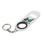 クリスマスツリーおもしろいを押している黒猫サンタ キーホルダー栓抜き (正面アングル)