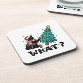 クリスマスツリーおもしろいを押している黒猫サンタ コースター (左側)