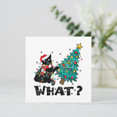 クリスマスツリーおもしろいを押している黒猫サンタ サンキューカード (スタンド正面)