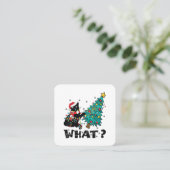 クリスマスツリーおもしろいを押している黒猫サンタ スクエア名刺 (スタンド正面)