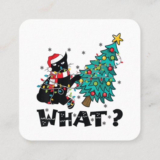 クリスマスツリーおもしろいを押している黒猫サンタ スクエア名刺 (裏面)