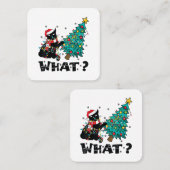クリスマスツリーおもしろいを押している黒猫サンタ スクエア名刺 (正面/裏面)