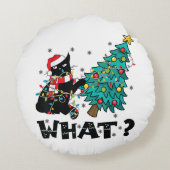クリスマスツリーおもしろいを押している黒猫サンタ ラウンドクッション (裏面)