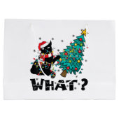 クリスマスツリーおもしろいを押している黒猫サンタ ラージペーパーバッグ (裏面)