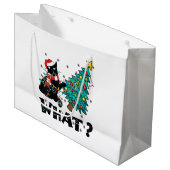 クリスマスツリーおもしろいを押している黒猫サンタ ラージペーパーバッグ (正面アングル)