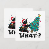 クリスマスツリーおもしろいを押している黒猫サンタ 招待状 (正面/裏面)