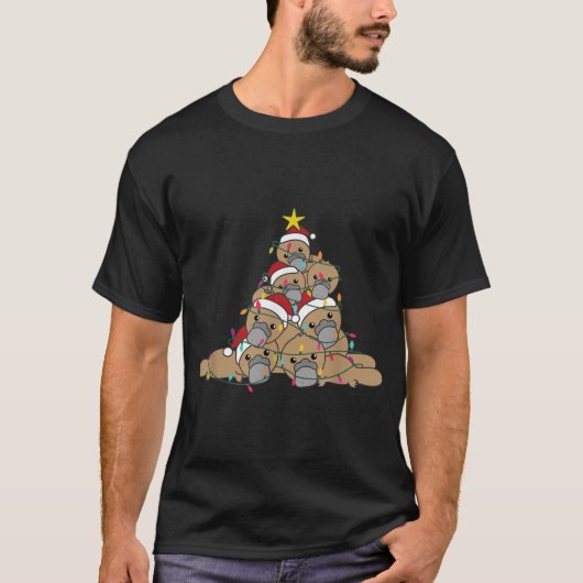 クリスマスツリーおもしろいクリスマス動物 Tシャツ (正面)