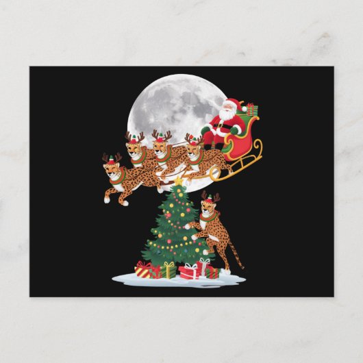 クリスマスツリーおもしろいライツサンタライディングチーター シーズンポストカード (正面)