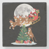 クリスマスツリーおもしろいライツサンタライディングチーター ストーンコースター (正面)