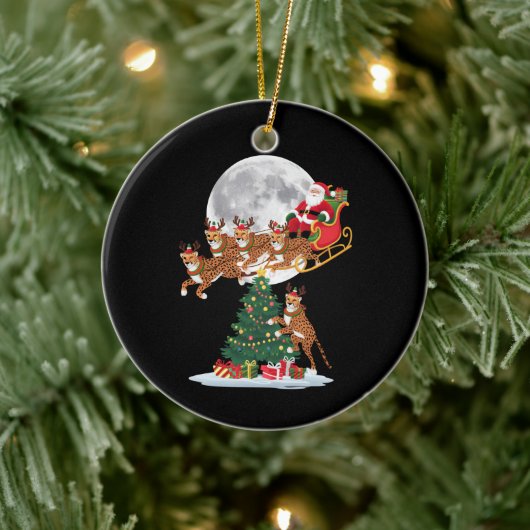 クリスマスツリーおもしろいライツサンタライディングチーター セラミックオーナメント (ツリー)