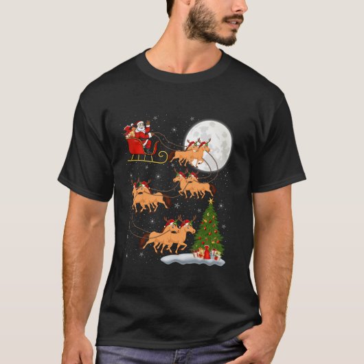 クリスマスツリーおもしろいライツサンタライディングホースクリスマ Tシャツ (正面)