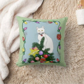 クリスマスツリーおもしろい白猫 クッション (ブランケット)