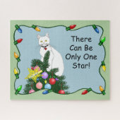 クリスマスツリーおもしろい白猫 ジグソーパズル (横)