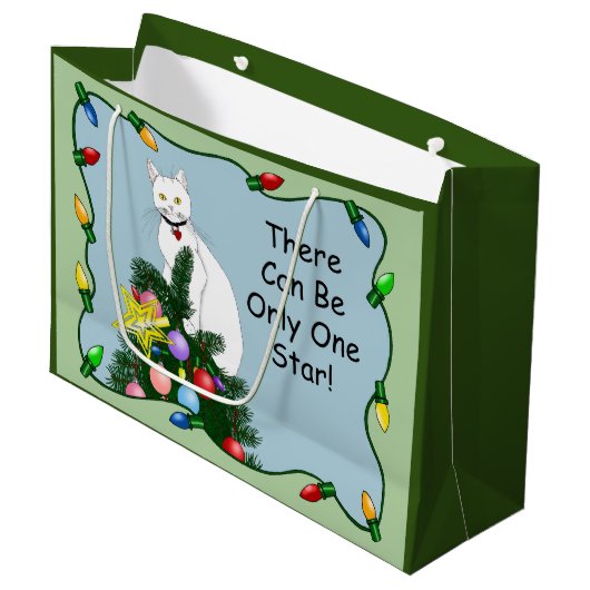 クリスマスツリーおもしろい白猫 ラージペーパーバッグ (正面アングル)