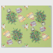 クリスマスツリーおもちゃブーケ焼きオレンジ色のギフト ラッピングペーパー (フラット)