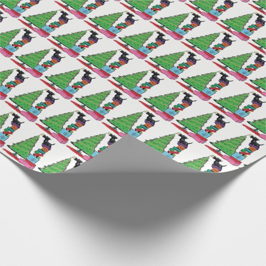 クリスマスツリーおよびスコットランドテリアの包装紙 ラッピングペーパー (角)