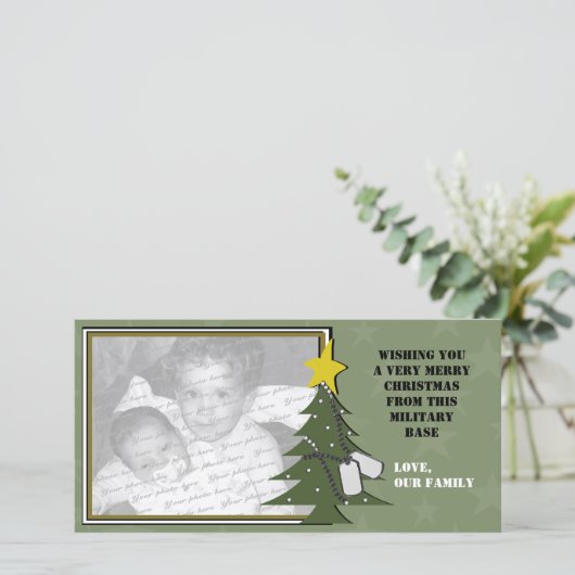 クリスマスツリーおよびドッグタッグの写真カード シーズンカード (スタンド正面)