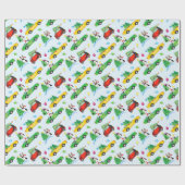 クリスマスツリーおよびペンギンが付いている機械 ラッピングペーパー (フラット)