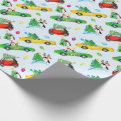 クリスマスツリーおよびペンギンが付いている機械 ラッピングペーパー (角)