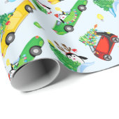 クリスマスツリーおよびペンギンが付いている機械 ラッピングペーパー (ロールコーナー)