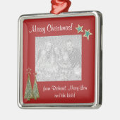 クリスマスツリーおよび星家族の写真 メタルオーナメント (左)