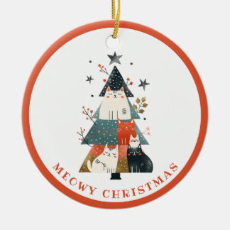 クリスマスツリーお洒落と猫のパーソナライズされたクリスマス セラミックオーナメント