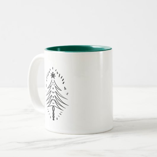 クリスマスツリーお洒落ドードルインクアート ツートーンマグカップ (正面左)
