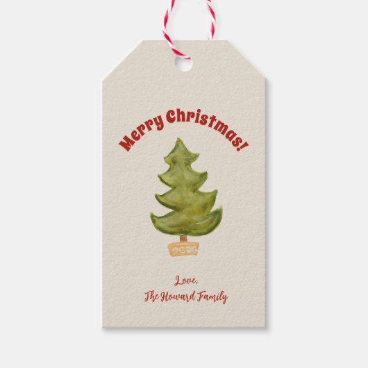 クリスマスツリーお洒落レッドグリーン金ゴールドノスタルジア ギフトタグ (正面)