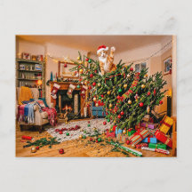 クリスマスツリーから手を振る猫
