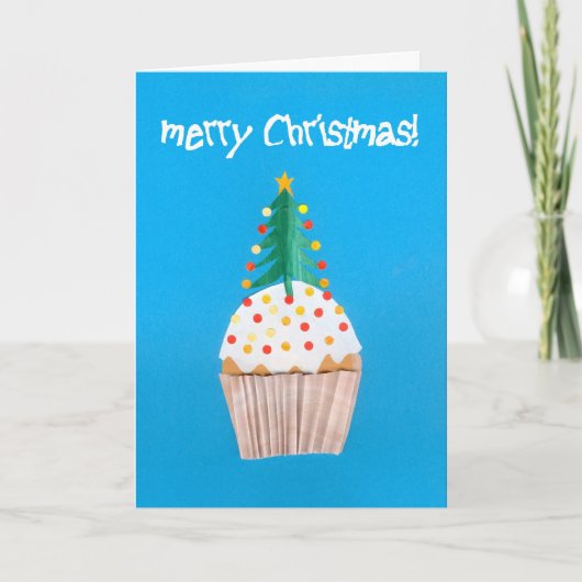 クリスマスツリーが付いているクリスマスのカップケーキ シーズンカード (正面)