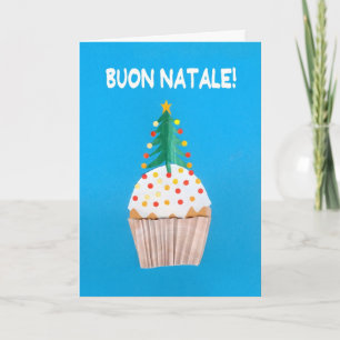 クリスマスツリーが付いているクリスマスカードのイタリアンなカップケーキ シーズンカード