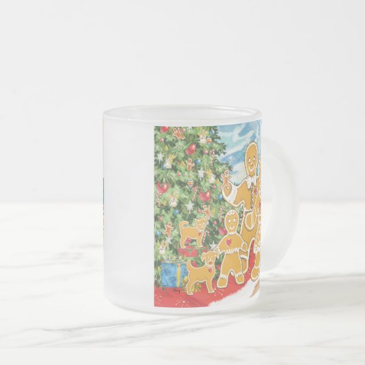 クリスマスツリーが付いているジンジャーブレッド家族 フロストグラスマグカップ (正面右)