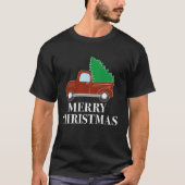 クリスマスツリーが付いている赤いトラック Tシャツ (正面)