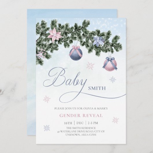 クリスマスツリーが冬の性別を明らかにする 招待状 (正面/裏面)