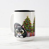 クリスマスツリーが可愛い黒猫 ツートーンマグカップ (正面左)