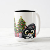 クリスマスツリーが可愛い黒猫 ツートーンマグカップ (正面右)