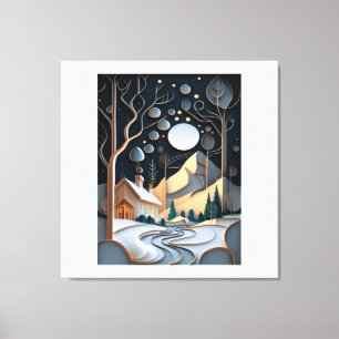 クリスマスツリーが咲く雪の風景 キャンバスプリント