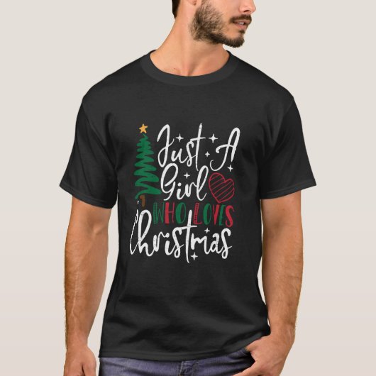 クリスマスツリーが大好きな女の子がクリスマスPを照らす Tシャツ (正面)
