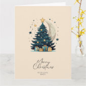 クリスマスツリーが月を飾る カード (黄色い花)