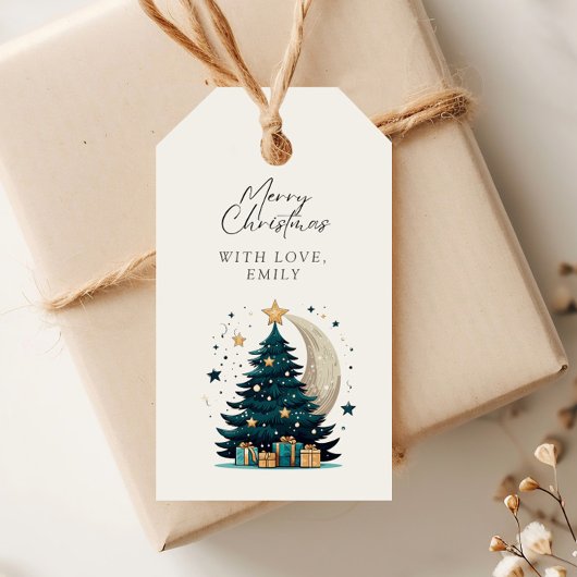 クリスマスツリーが月を飾る ギフトタグ