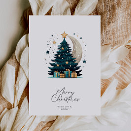 クリスマスツリーが月を飾る シーズンカード