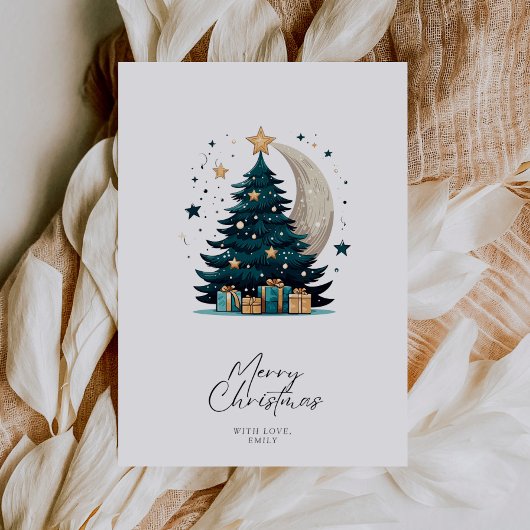 クリスマスツリーが月を飾る シーズンカード