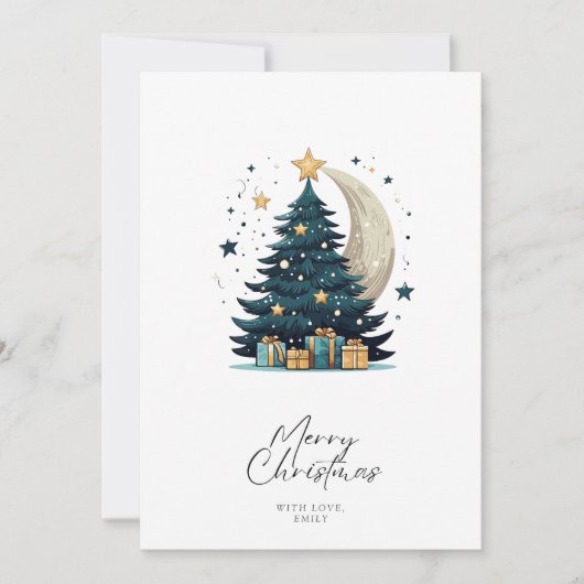 クリスマスツリーが月を飾る シーズンカード (正面)