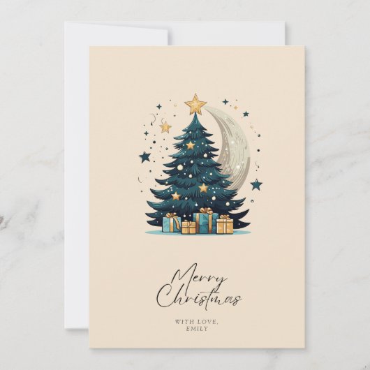 クリスマスツリーが月を飾る シーズンカード (正面)