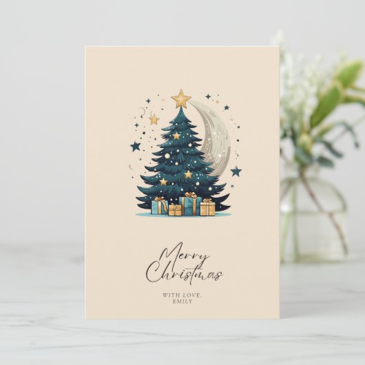 クリスマスツリーが月を飾る シーズンカード (スタンド正面)